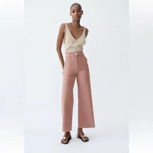 Zara High Waist Wideleg Jeans Pink, Salmon Size 12 (44 European)